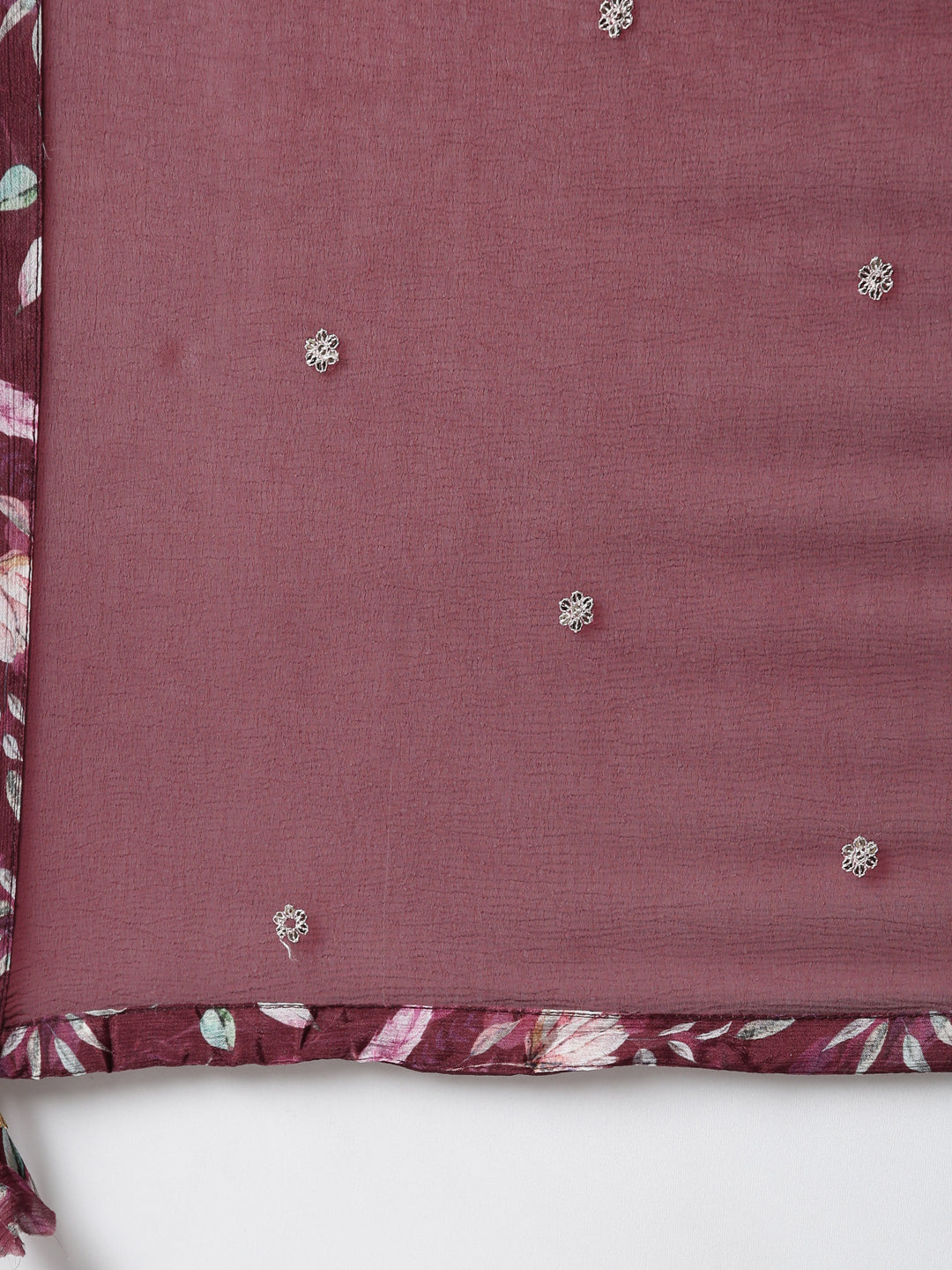 Neerus Purple printed floral kurta set with trouser and dupatta - detail view 4