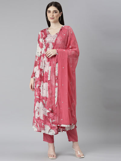 Neeru's Coral Regular Straight Floral Readymade suits