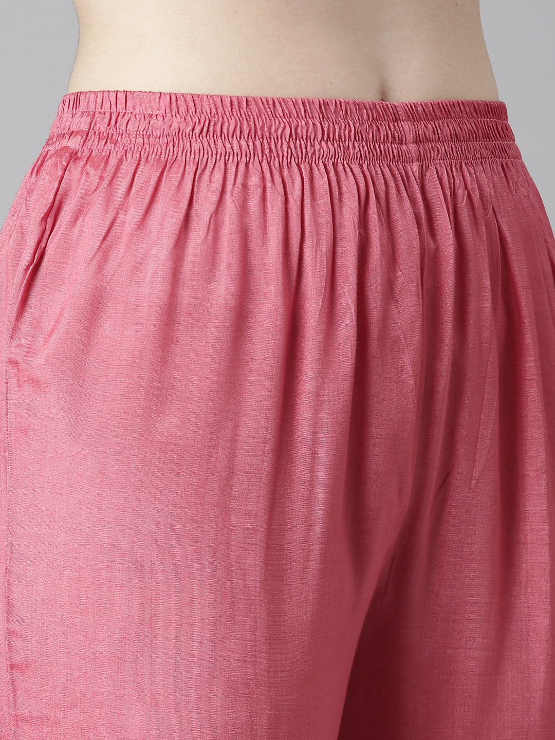 Neerus Pink floral embroidered straight kurta set - detail view 3
