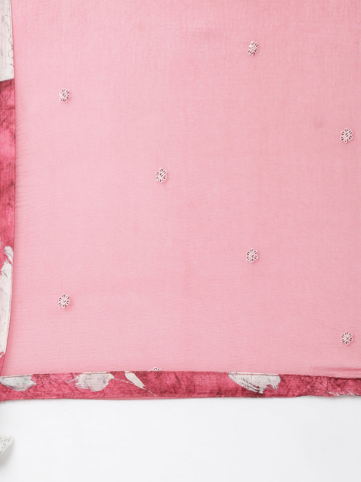 Neerus Pink floral embroidered straight kurta set - detail view 4
