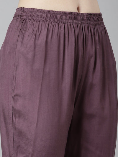 Neeru's Magenta Regular Straight Floral Kurta And Trousers With Dupatta
