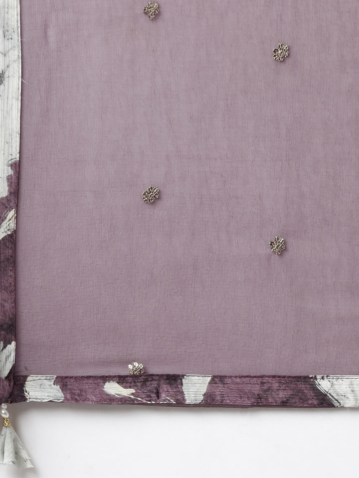 Neerus Pink printed floral kurta set with trouser and dupatta - detail view 4