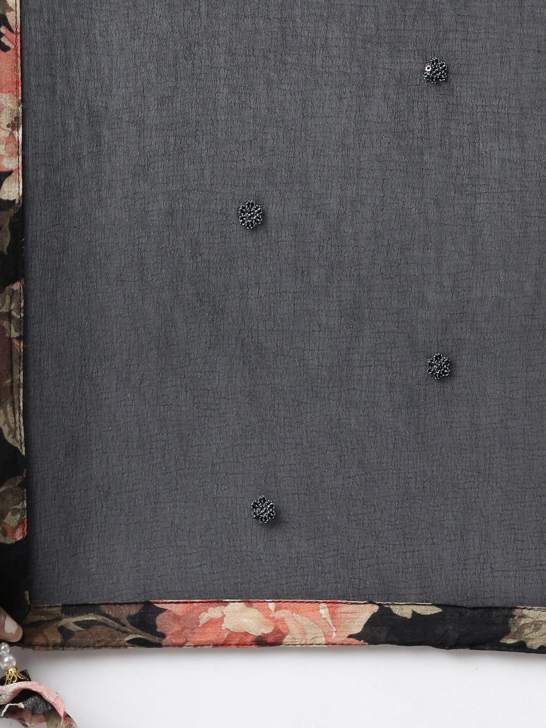 Neerus Black printed floral kurta set with trouser and dupatta - detail view 4