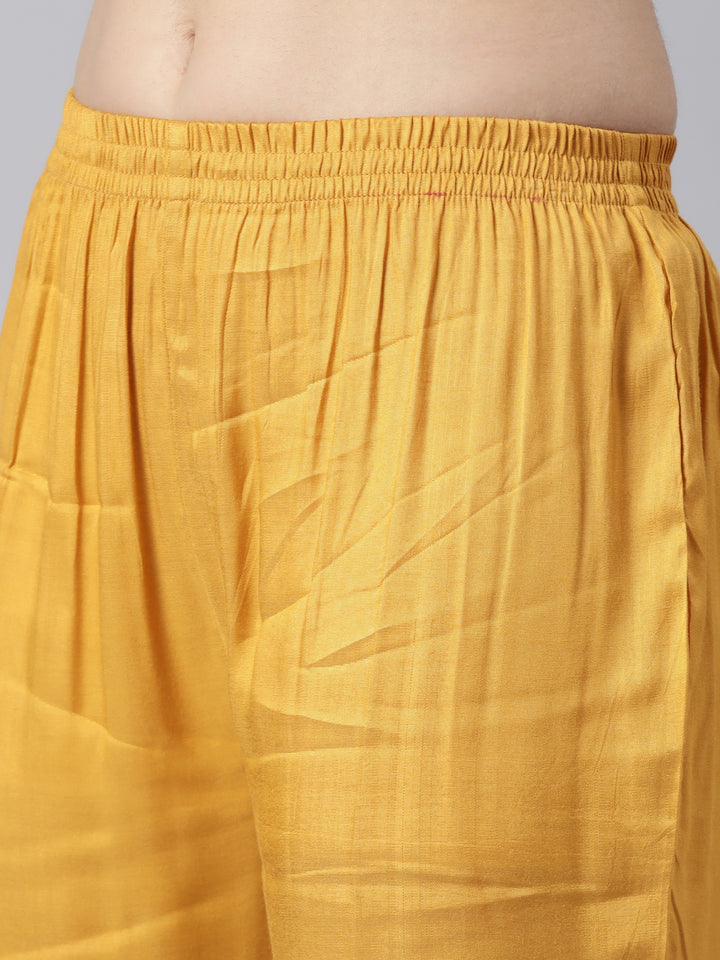 Neerus Mustard Regular Straight Floral Kurta And  Trousers With Dupatta