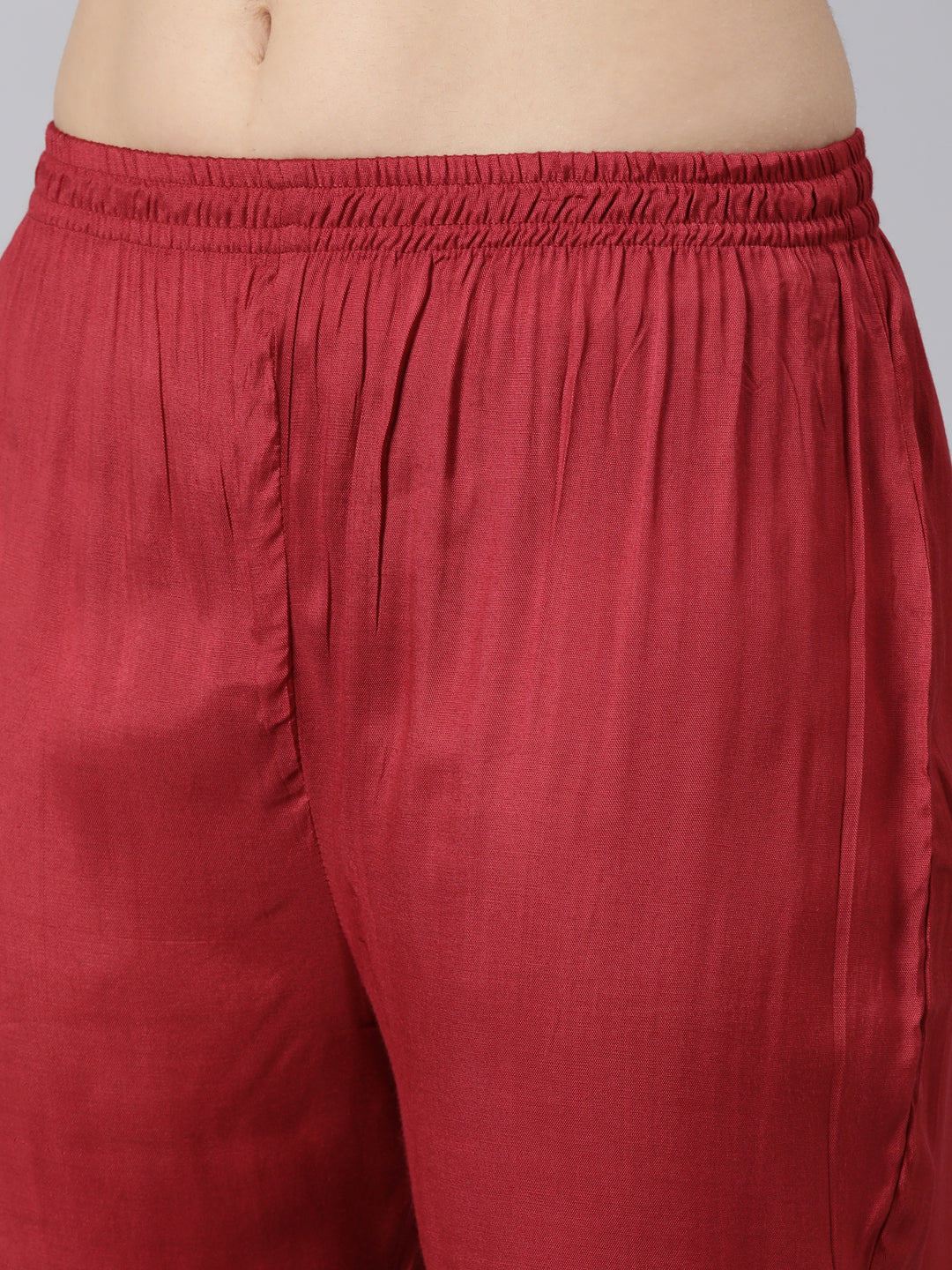 Neerus Maroon printed floral straight suit set - detail view 3