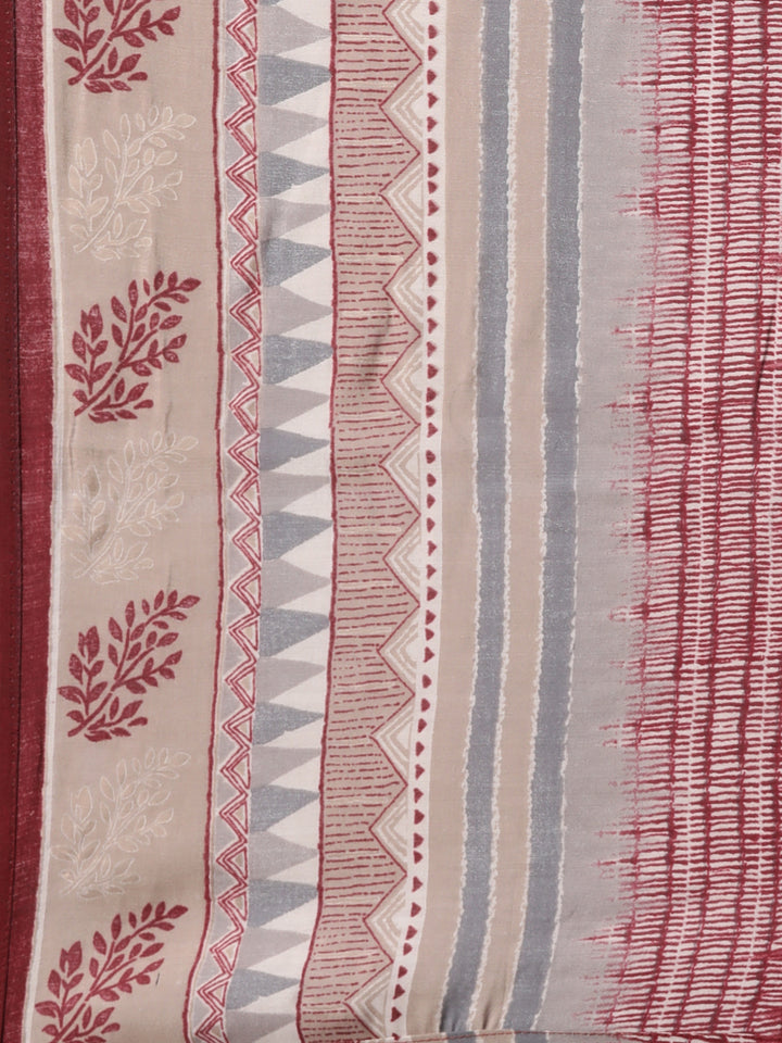 Neerus Maroon Printed Floral Suit Set - detail view 4