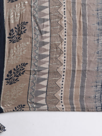 Neerus Navy Blue Regular Straight Floral Kurta And  Trousers With Dupatta