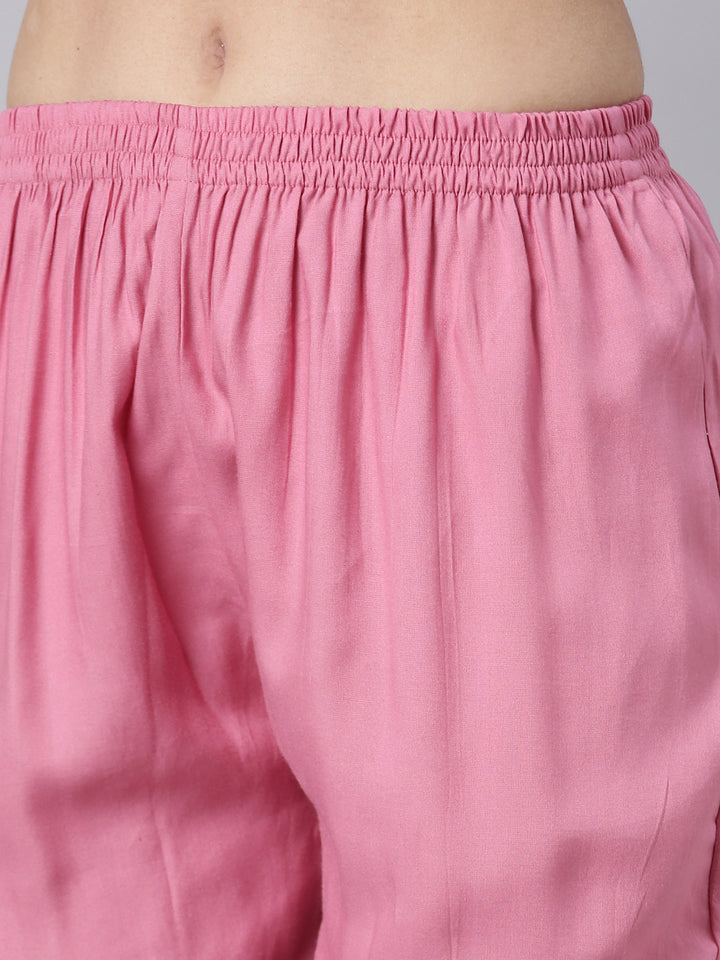 Neerus Pink Bandhani printed straight suit set - detail view 3
