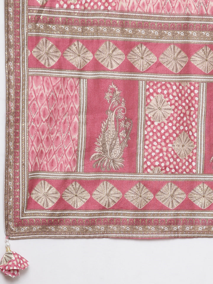 Neerus Pink Bandhani printed straight suit set - detail view 4