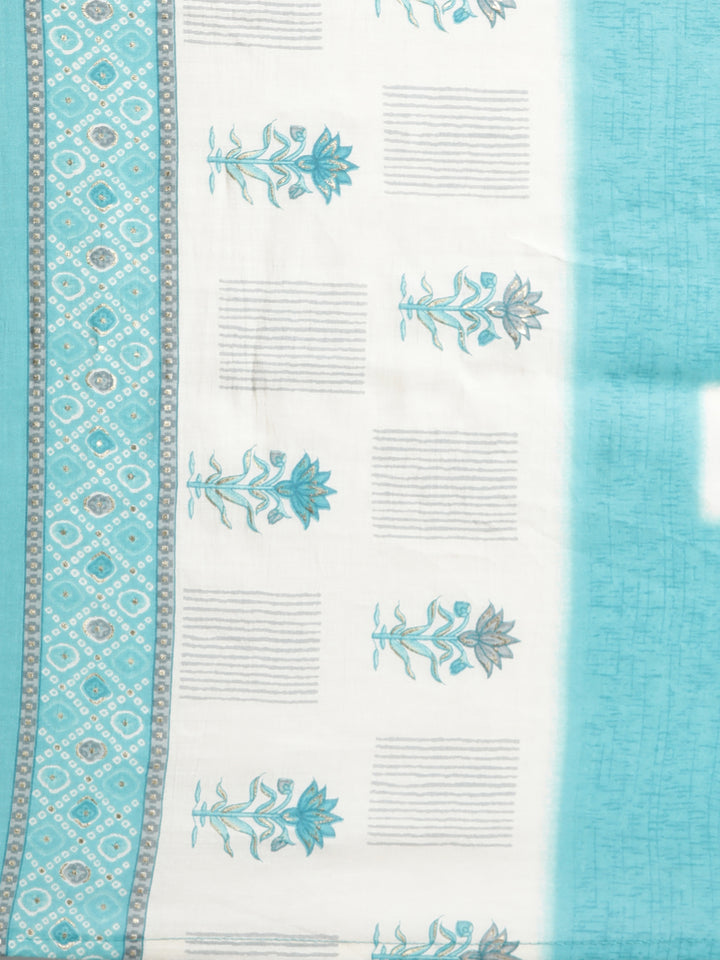 Neerus Beige printed floral suit set straight kurta with trouser and dupatta - detail view 4