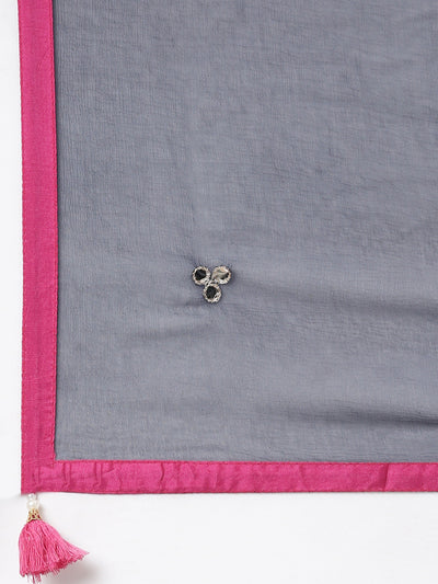 Neerus Navy Blue Regular Straight Floral Kurta And  Trousers With Dupatta