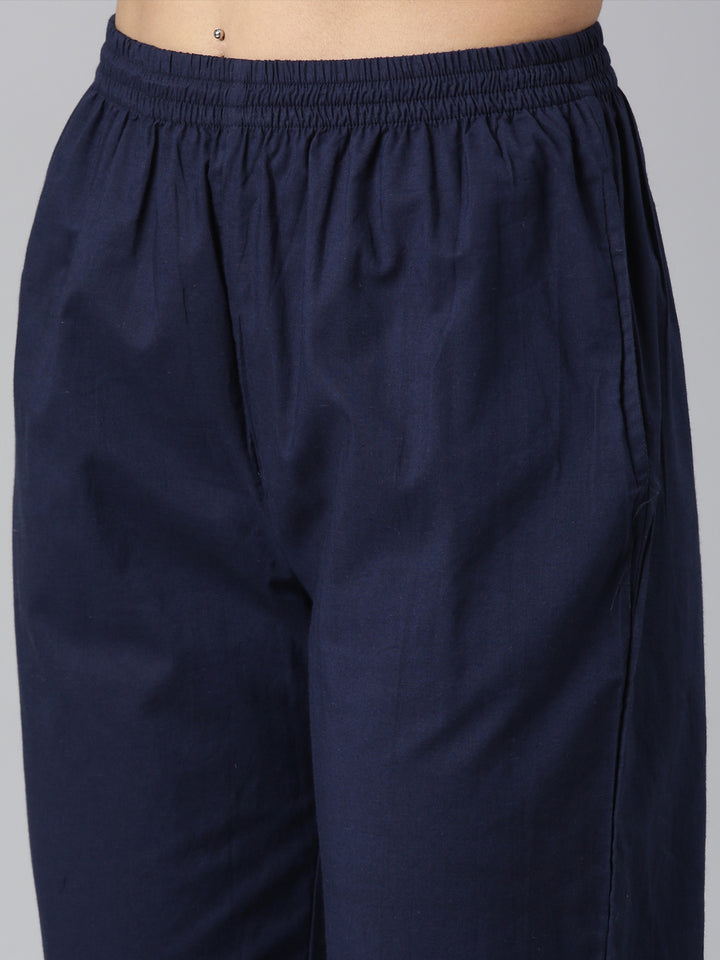 Neerus Blue Regular Straight Printed Kurta and Trousers With Dupatta