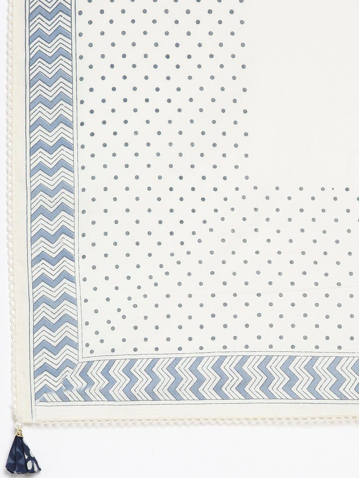 Neerus Blue Regular Straight Printed Kurta and Trousers With Dupatta