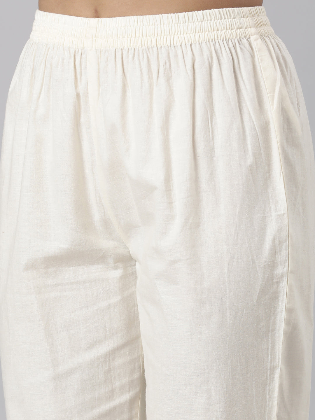 Neerus White printed straight suit set panelled kurta with trousers and dupatta - detail view 4