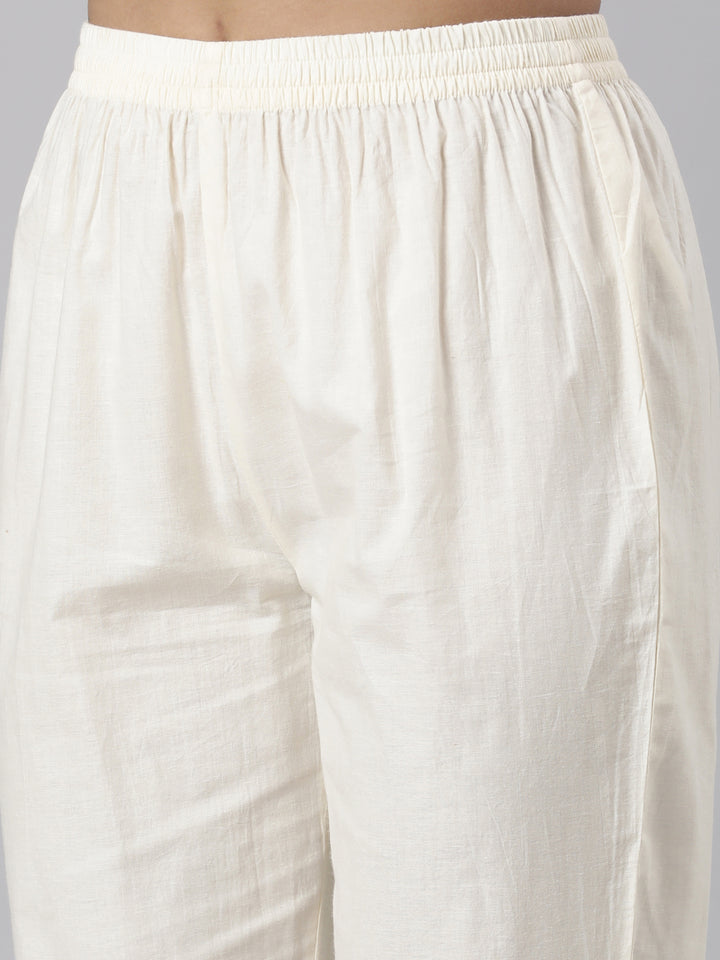 Neerus White printed straight suit set panelled kurta with trousers and dupatta - detail view 4