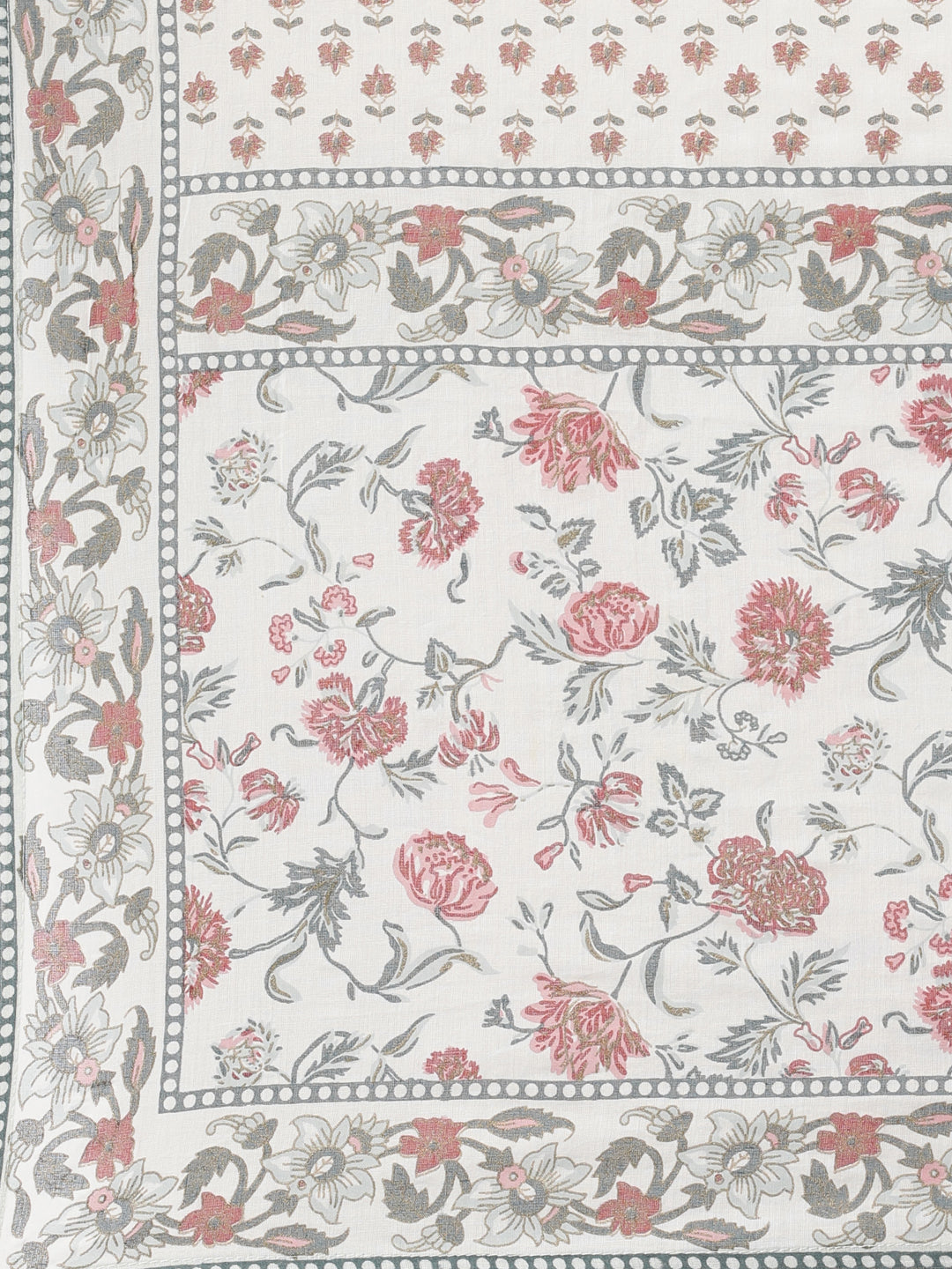 Neerus White printed straight suit set panelled kurta with trousers and dupatta - detail view 5
