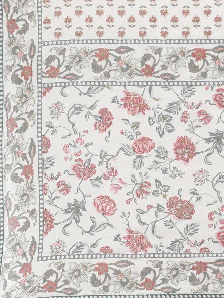 Neerus White printed straight suit set panelled kurta with trousers and dupatta - detail view 5