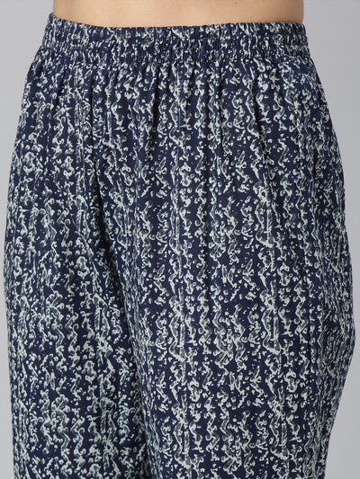 Neerus Blue Regular Straight Printed Kurta and Trousers With Dupatta