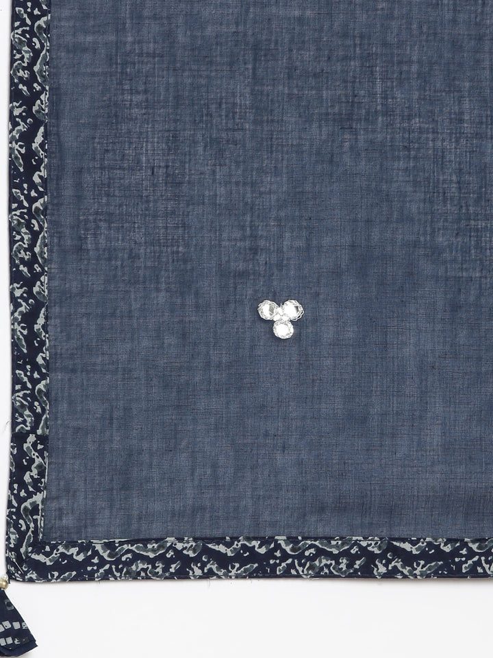 Neerus Blue cotton printed straight suit set - detail view 4