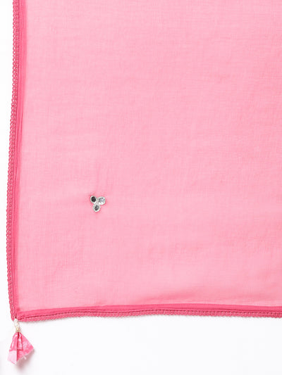Neerus Pink Panelled Printed Kurta And Trousers With Dupatta