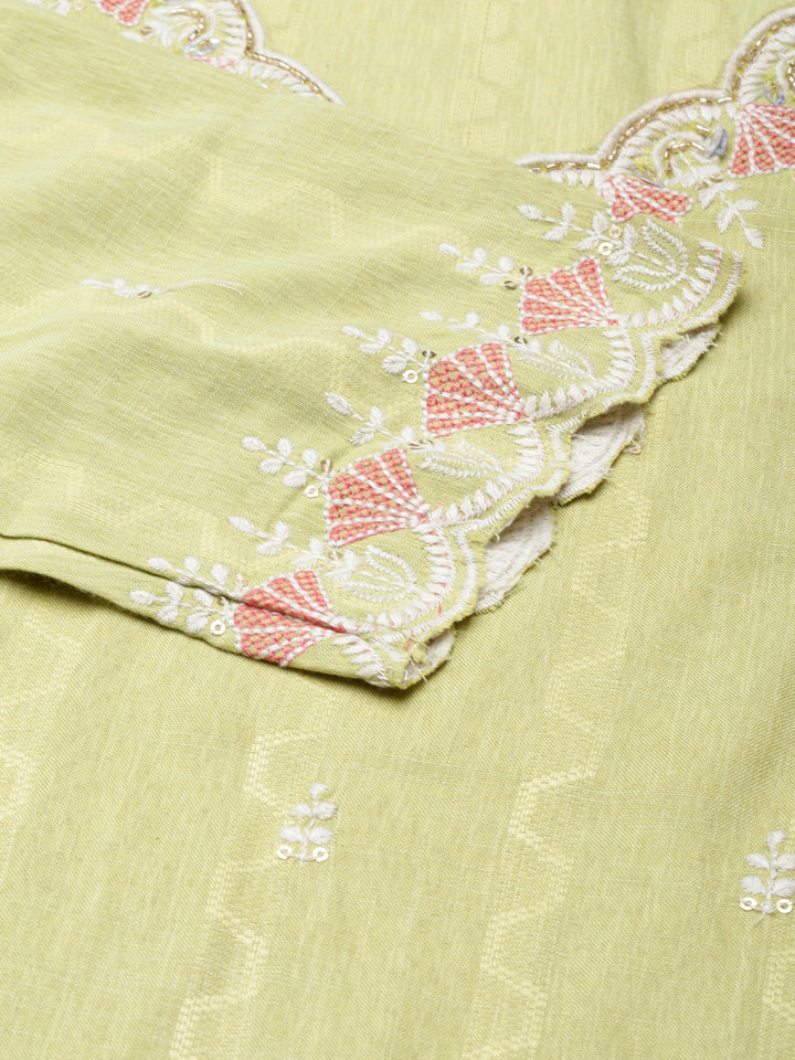 Neerus Green Regular Straight threadwork Kurta And Trousers With Dupatta