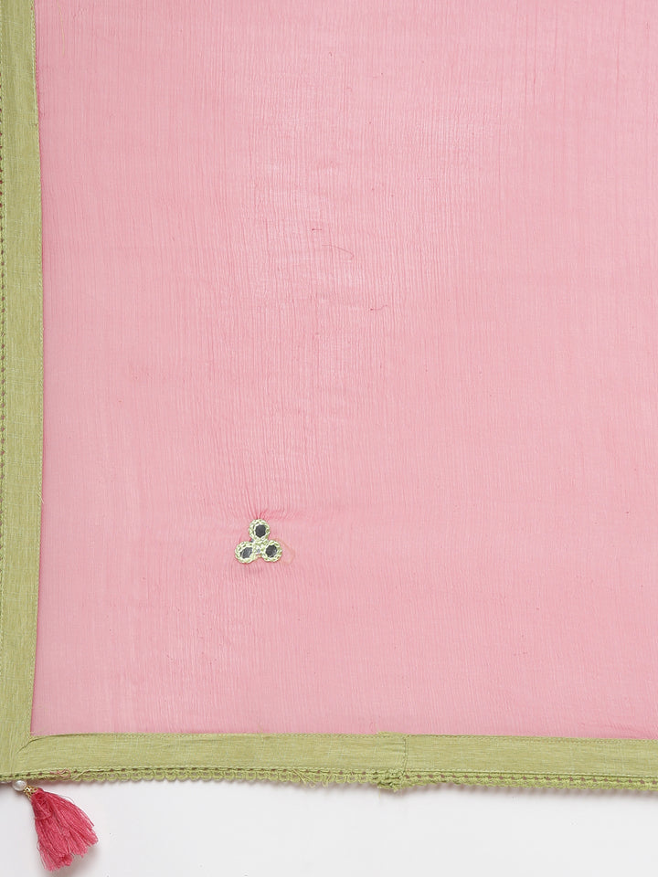 Neerus Green Regular Straight threadwork Kurta And Trousers With Dupatta