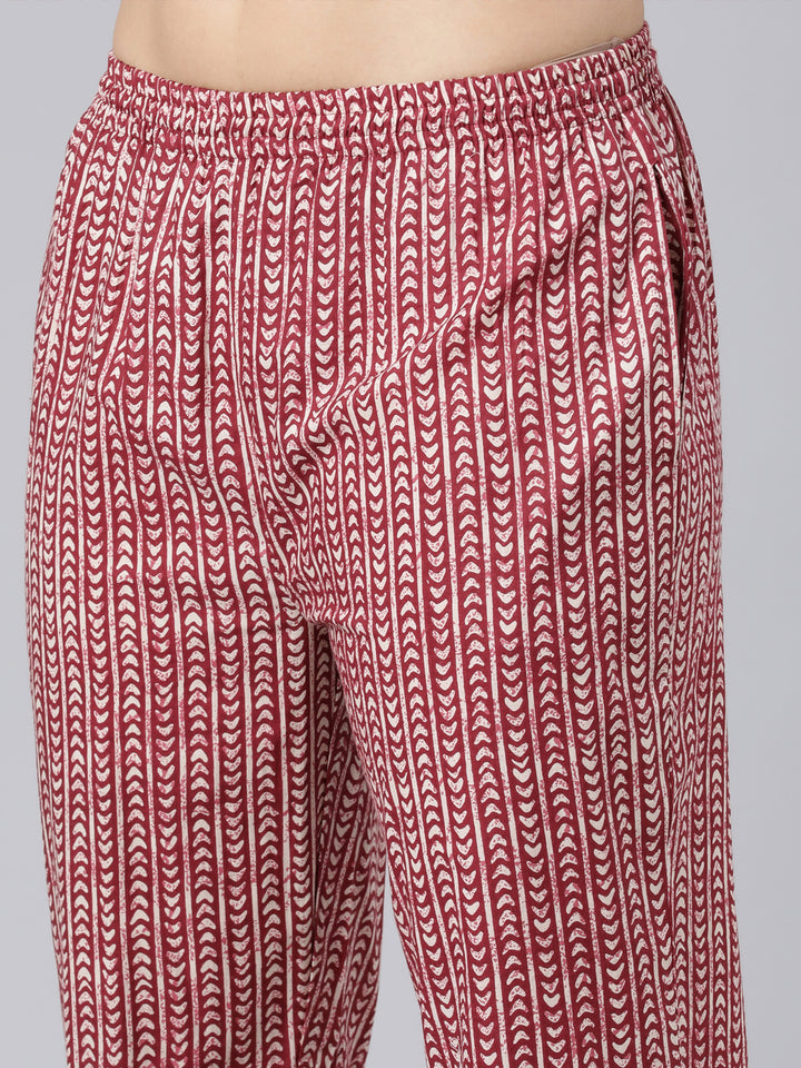 Neerus Maroon cotton printed suit set - detail view 4