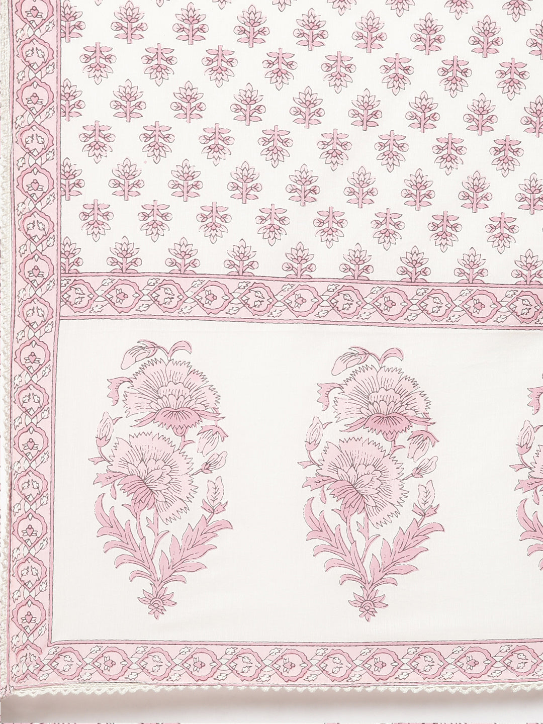 Neerus White cotton printed kurta set with dupatta - detail view 4