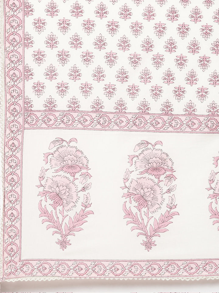 Neerus White cotton printed kurta set with dupatta - detail view 4