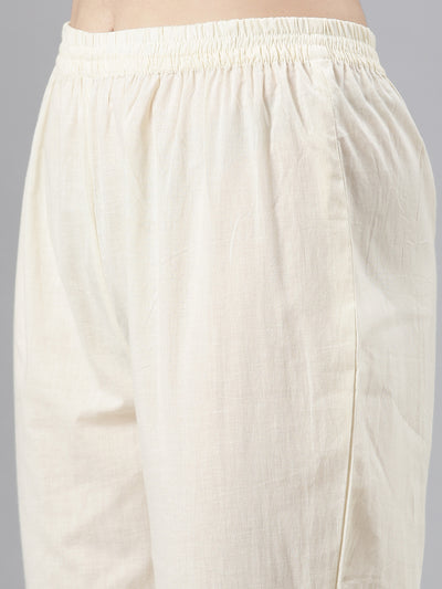 Neerus Cream Regular Straight Printed Kurta And Trousers With Dupatta