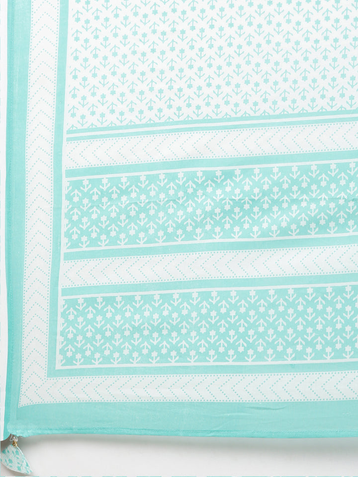 Neerus Green cotton printed anarkali kurta set - detail view 4
