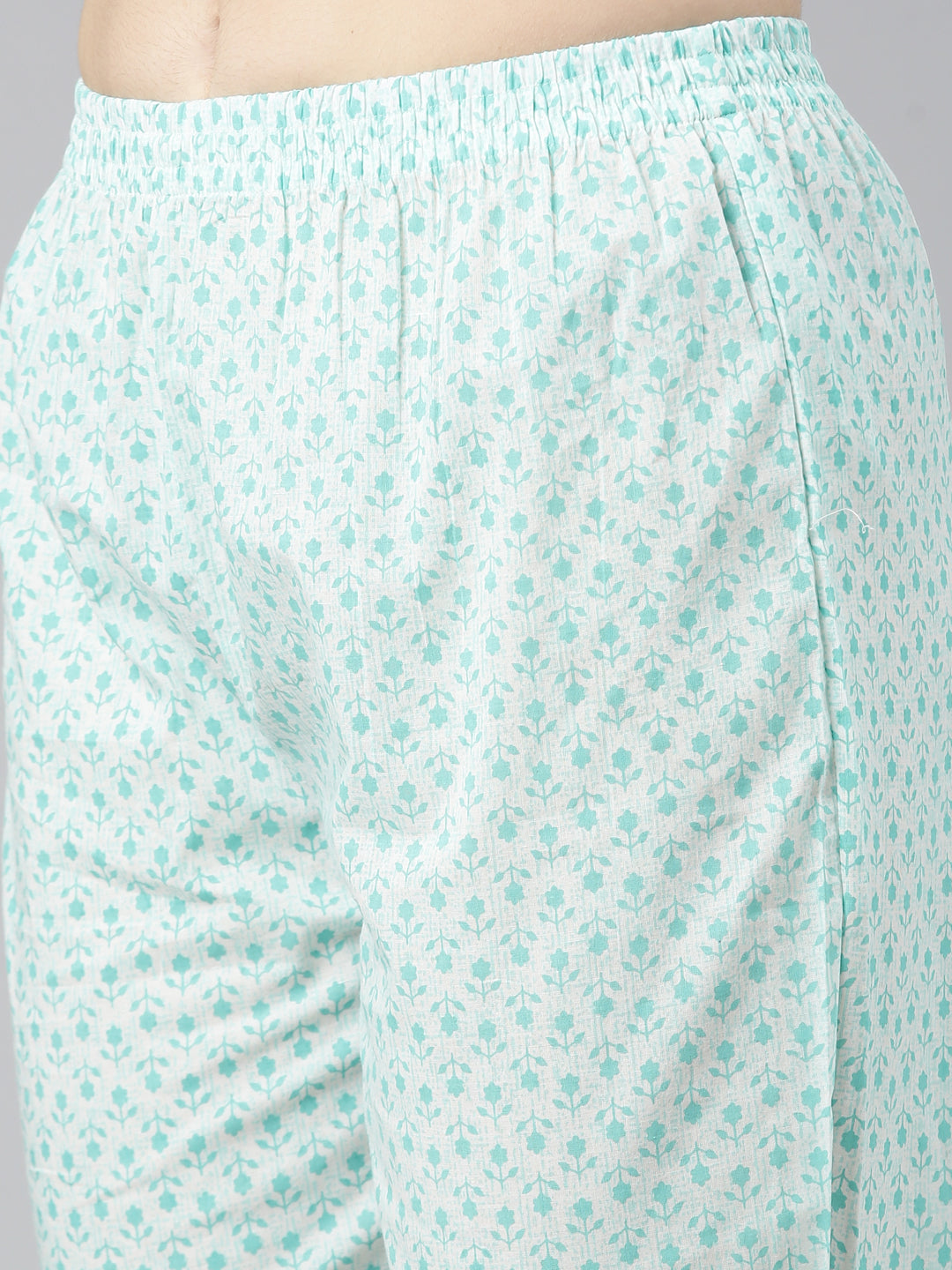 Neerus Green cotton printed anarkali kurta set - detail view 3