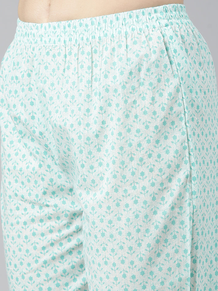 Neerus Green cotton printed anarkali kurta set - detail view 3
