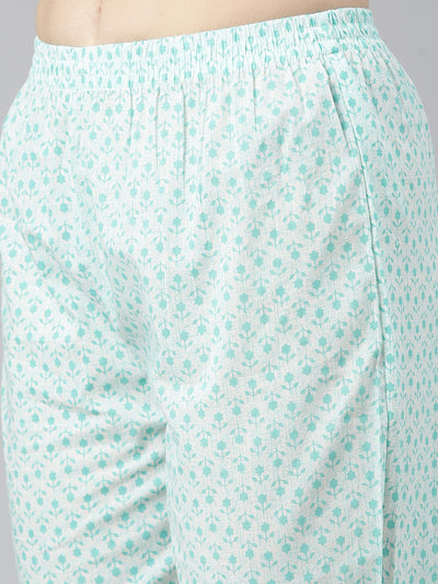 Neerus Green Regular Anarkali Printed Kurta And Trousers With Dupatta