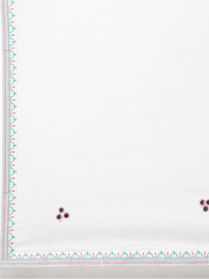 Neerus White Pleated Anarkali Printed Kurta And Trousers With Dupatta