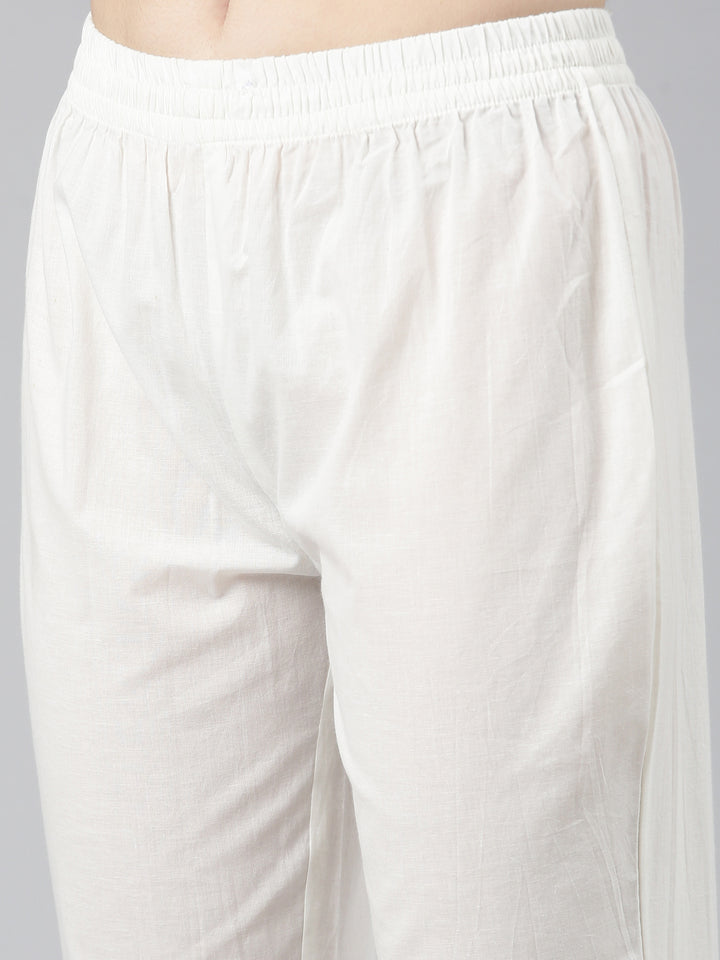 Neerus White Pleated Anarkali Printed Kurta And Trousers With Dupatta