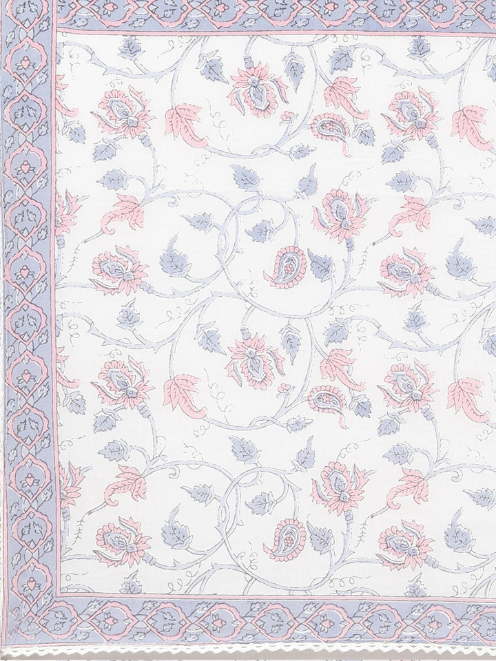 Neerus White Regular Straight Printed Kurta And Trousers With Dupatta