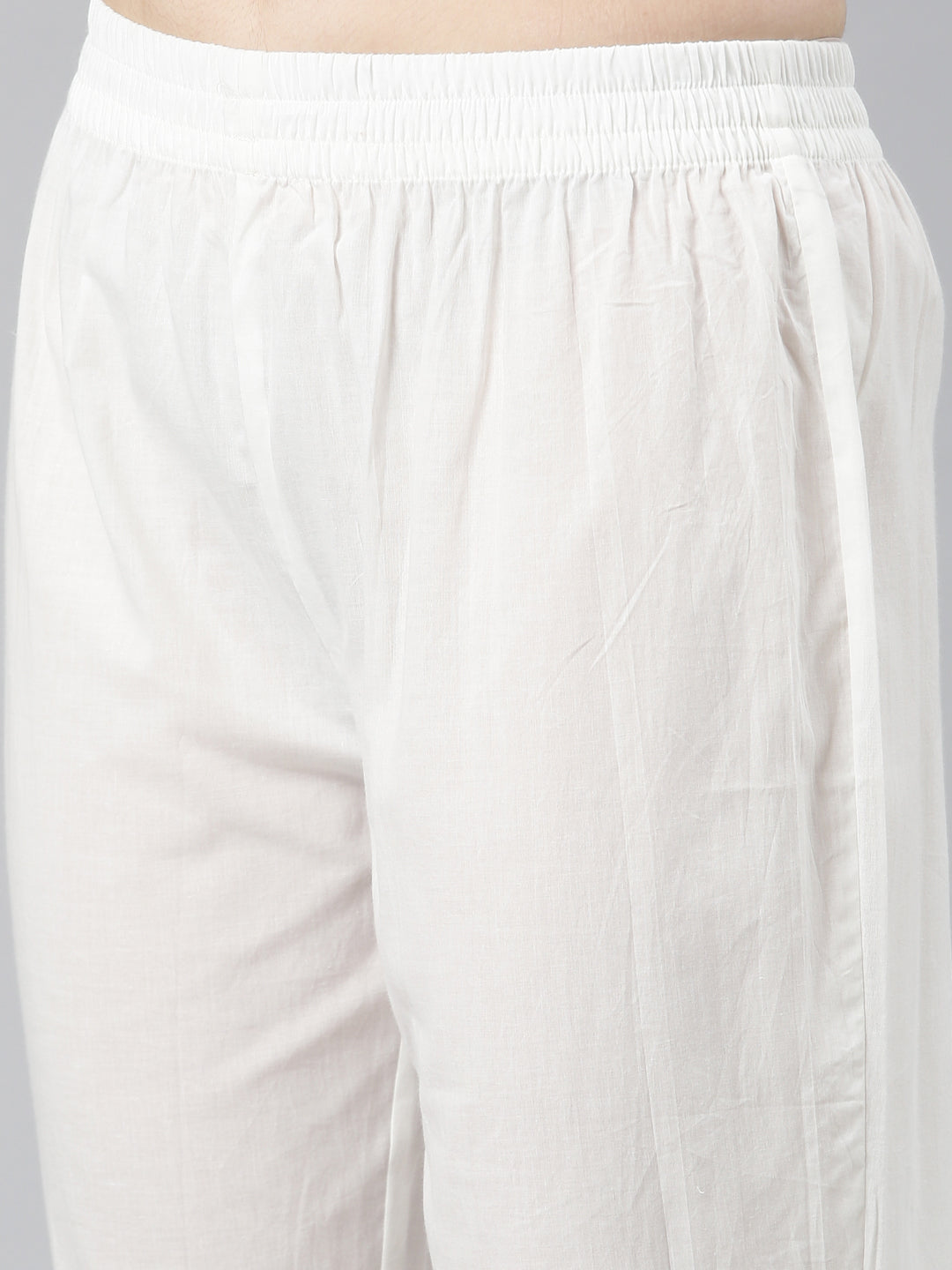 Neerus White Regular Straight Printed Kurta And Trousers With Dupatta