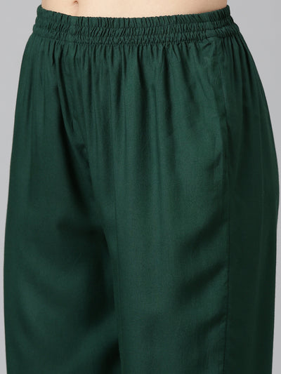 Neeru's Green Regular Straight Embroidered Kurta And Trousers With Dupatta