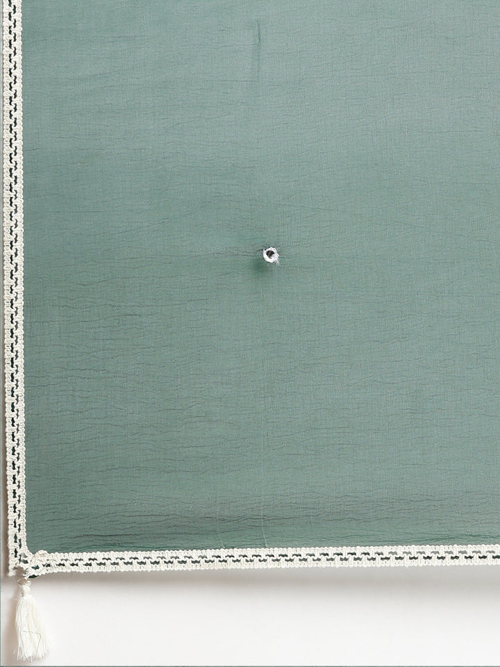 Neerus Green embroidered straight kurta set with dupatta - detail view 4