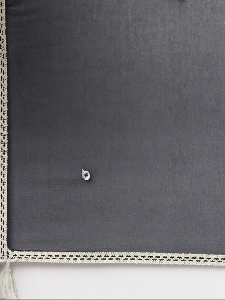 Neerus Blue embroidered straight kurta set with trouser and dupatta - detail view 4
