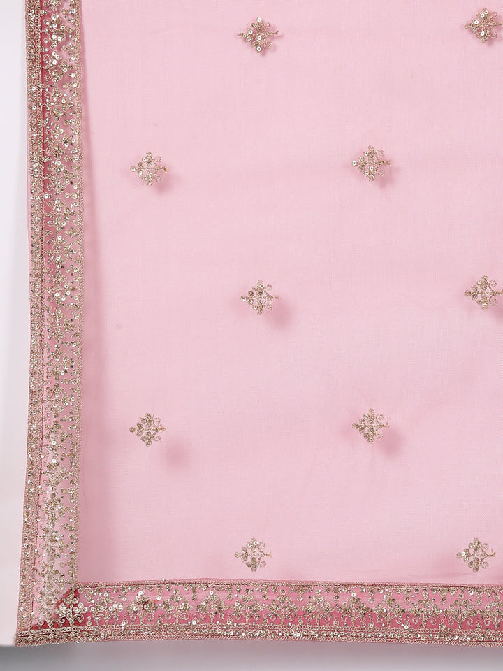 Onion Pink Net Hand Embroidery Ghagra Set