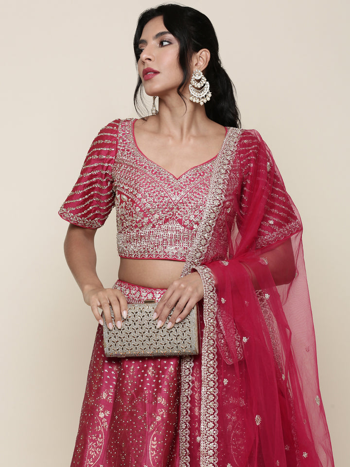 Banaras pink emrboidered Three piece ghagra set