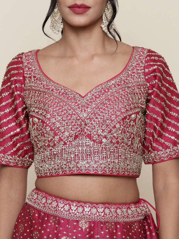 Banaras pink emrboidered Three piece ghagra set