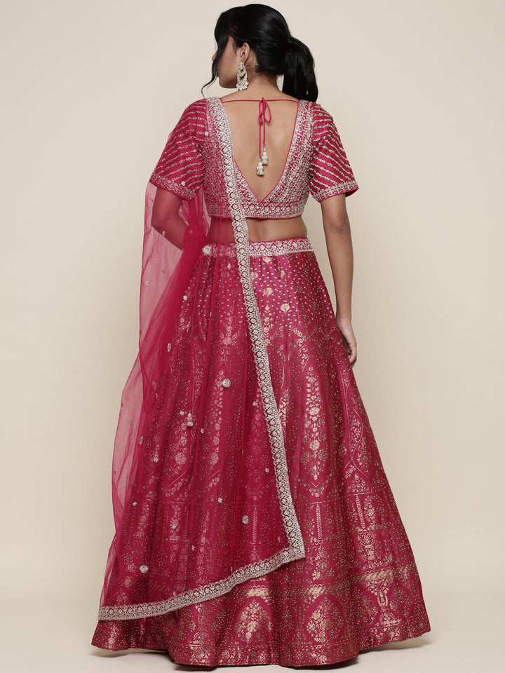Banaras pink emrboidered Three piece ghagra set