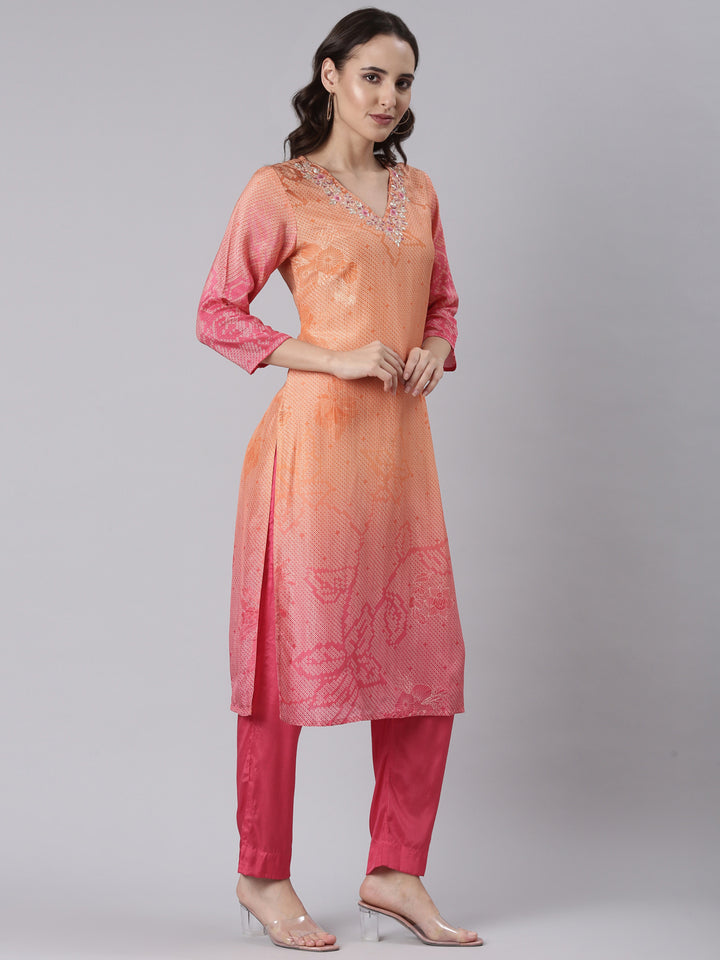 Orange Shimmer Hand Work Three Piece Set