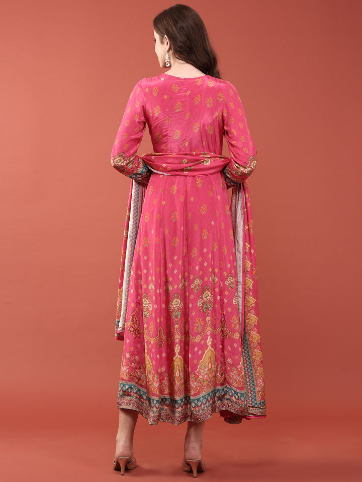 Pink Crepe Floral Digital Print Three Piece Set