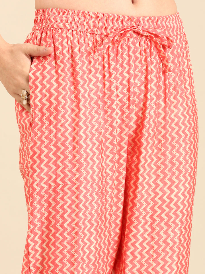 Peach pink floral printed three piece suit set