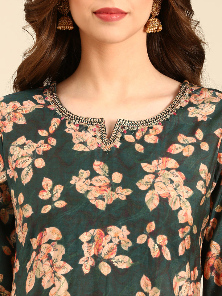 Peacock Green Printed suit set with dupatta