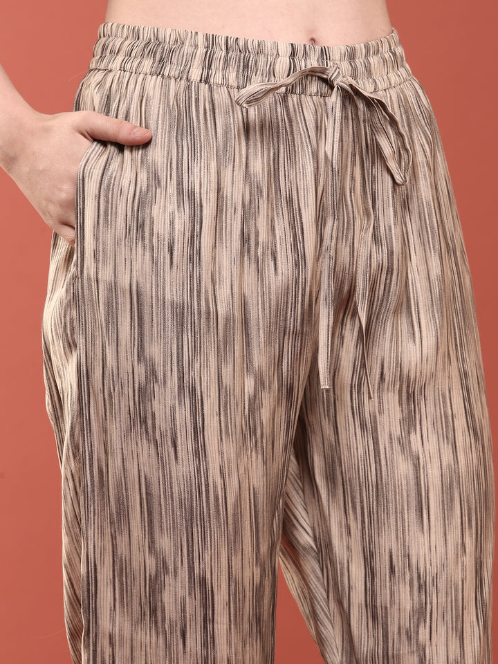 Beige Modal Silk Floral Digital Print Three Piece Set